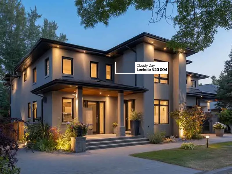 Taman depan rumah dengan elemen modern dan pencahayaan estetik